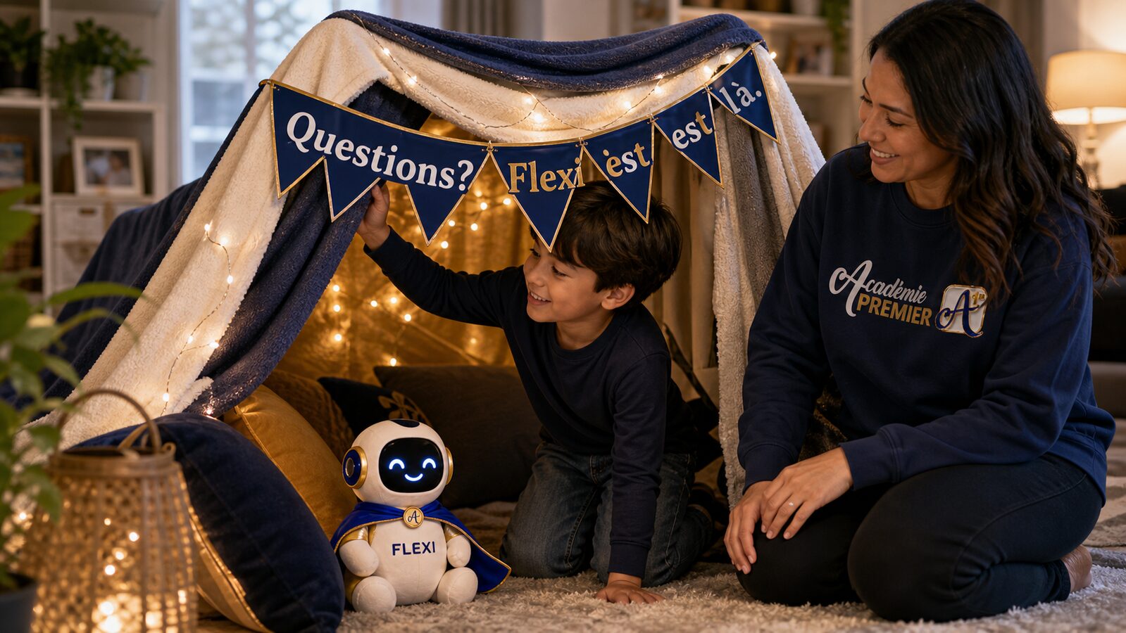 Enfant qui apprend dans un cocon confortable à la maison, illustrant une liberté structurée