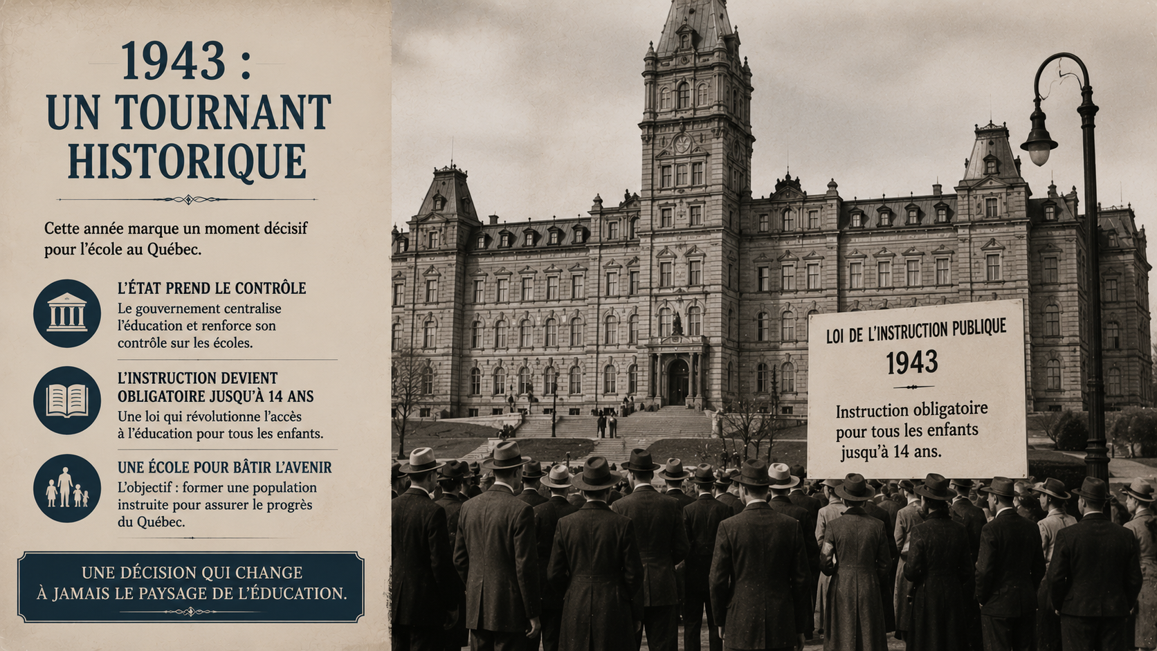 1943 : le Québec rend l'école obligatoire jusqu'à 14 ans