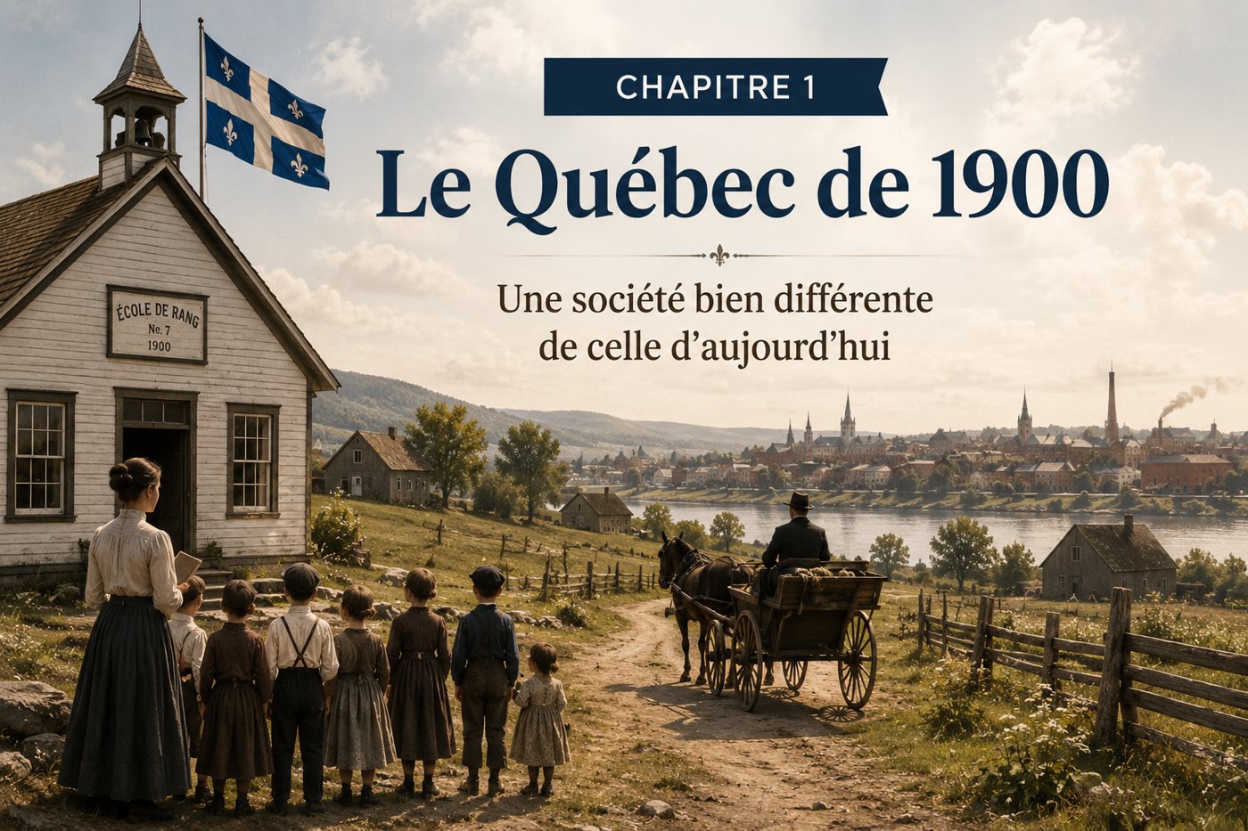 École de rang québécoise et scène de classe au début du XXe siècle