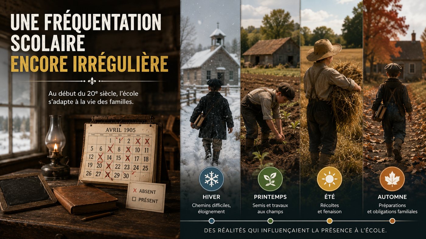 Élèves d’une école de rang québécoise et paysage rural agricole