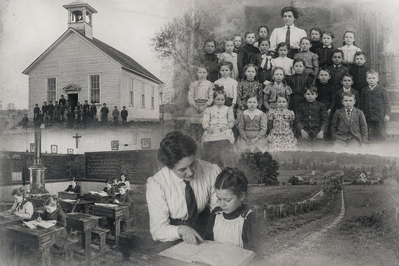 Portrait de classe et école de campagne québécoise vers 1900